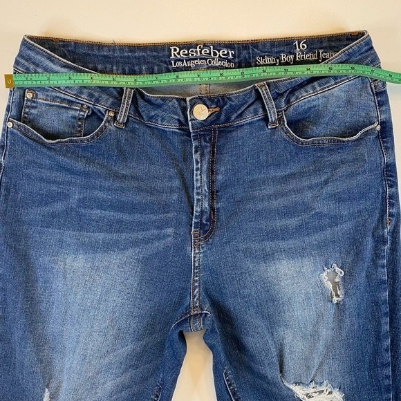 Resfeber Los Angeles Boyfriend Distressed Sz 16 Denim Blue Jeans Raw Hem Casual - Picture 6 of 7
